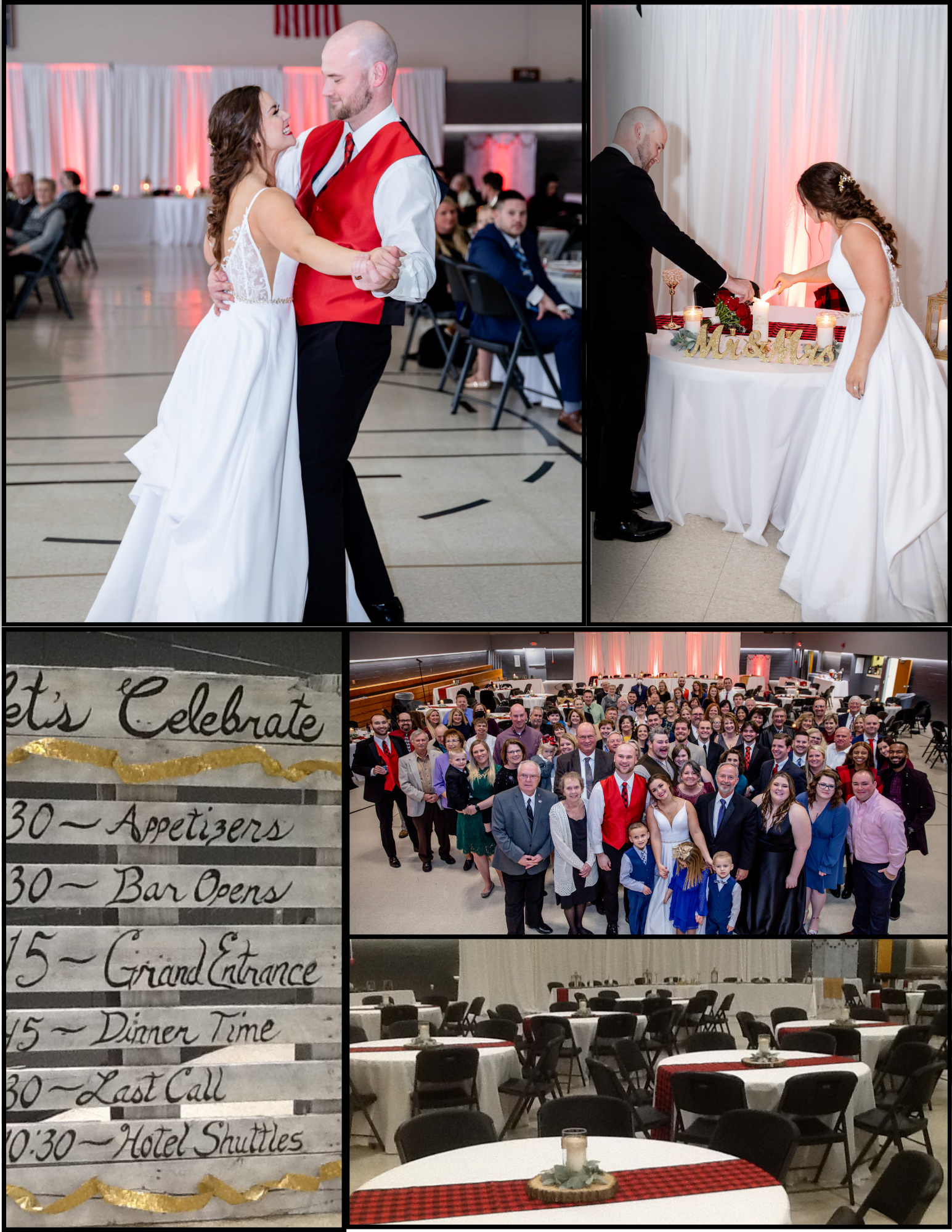 Collage of pictures from a wedding at the Parish Center